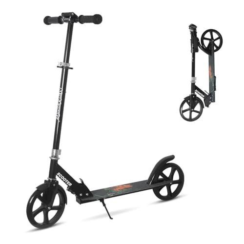 Nattork Scooter für Kinder 8-12, Jugendliche und Erwachsene, Höhenverstellbarer, Faltbarer Kick Scooter mit großen, Scooter für Jungen und Mädchen-Schwarz