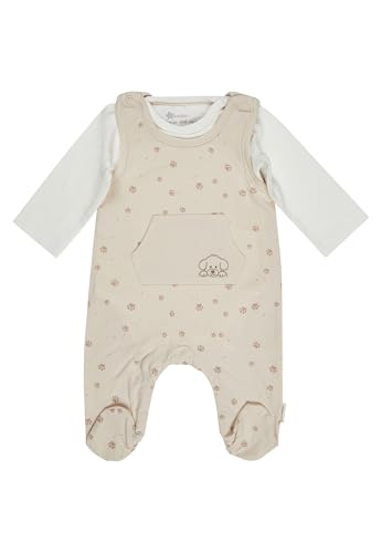 Sterntaler Strampler Set Lucky – 2-teilig – Baby Strampler aus Jersey mit Hund Lucky Stickerei und Langarmbody – bequemer Jungen Zweiteiler ab Geburt - Druckknöpfe im Schritt – Natur – Größe 62