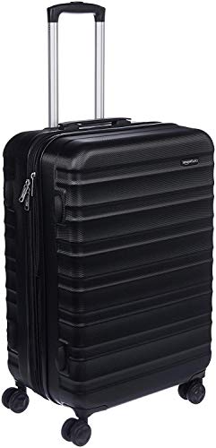 Amazon Basics Erweiterbarer Hartschalenkoffer – ABS-Reisegepäck mit 4 Spinner-Doppelrollen – Kratzfeste und leichte Konstruktion – 45,1cm x 28,6cm x 68,0cm – Schwarz