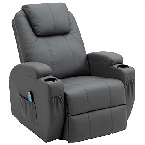 Thanaddo Fernsehsessel Relaxsessel Massagesessel mit Wärmefunktion und Vibration,Fernbedienung 360° Drehbar Grau
