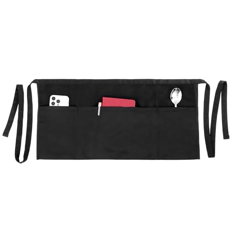 ValueBargain Kellnerschürze, Schürze Gastronomie Professionelle Servierschürze mit 3 Taschen Elastische Bindegurte aus Polyester für Restaurant Café und Hotelwäsche(Schwarz)