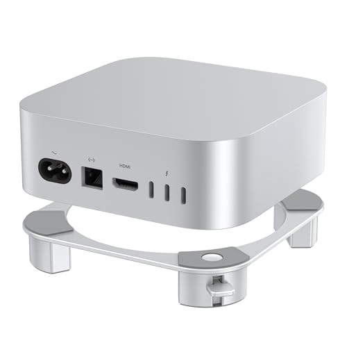 OMOTON Aluminium Ständer für Mac mini M4/M4 Pro, Leicht Erreichbarer Einschaltknopf, Belüftung & Kühlung Mac mini Halterung, Rutschfestem & Stabilem Stand, Silber