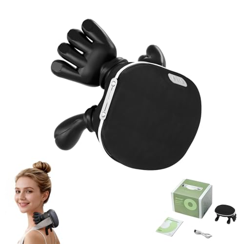 Nackenmassagegerät, Rückenmassagegerät mit Wärme-Funktion, Tragbares 4D Tiefenmassagegerät, 3 Massagemethoden, 2 Temperaturstufenmit, Tiefrelaxmassage für zu Hause, im Büro, auf Reisen (Schwarz)