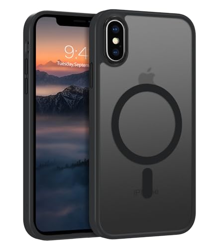 GUAGUA Magnetisch Handyhülle für iPhone XS Max Hülle [Kompatibel mit MagSafe] Matt Handyhülle Stoßfest Rückseite Durchscheinende Dünn Slim Magnet Schutzhülle Case für iPhone XS Max (6,5'') Schwarz