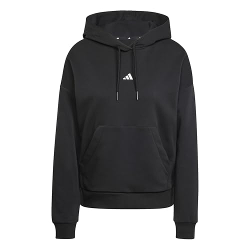 Adidas Women's Essentials SMALL Logo Feel Cozy Hoodie, Black/White, M