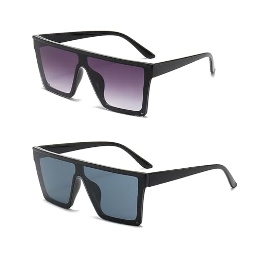SSKHE Übergroße Quadratische Sonnenbrille - Flat Top Vintage UV400 Square Oversize-Sonnenbrille für Damen und Herren