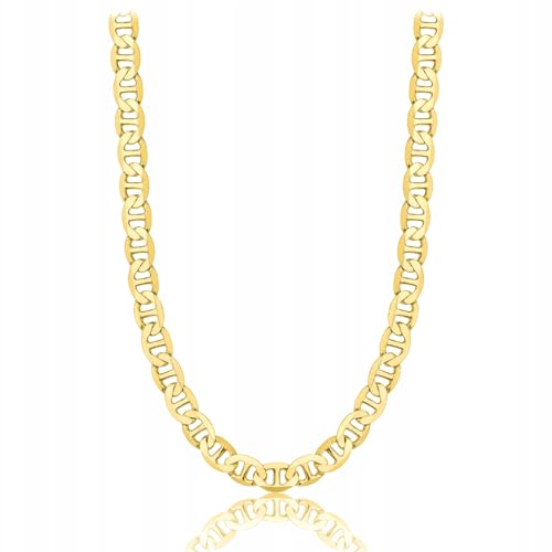 AMAR PRAGNA Gold Damen/Herren Kette 925/585, original geflochten, Breite 4,5 mm, Goldkette- Halskette, vergoldete kette 585- königskette gold, goldschmuck plattenkette 60 cm