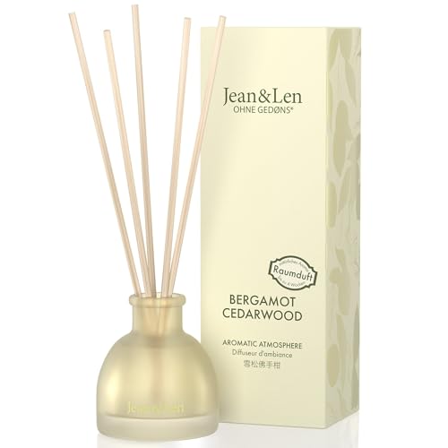 Jean & Len Aromatic Atmosphere Cedarwood & Bergamot, natürlich duftender Raumdiffusor, spritziger Duft vom Parfümeur, hochwertiger Flakon, Raumduft mit Holz-Duftstäbchen, vegan, 50 ml