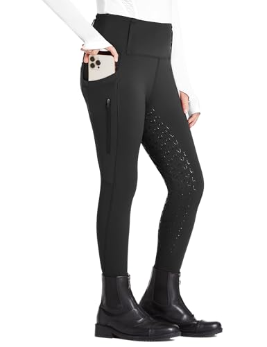 FitsT4 Sports Kinder Reithose Mädchen Reitleggings Silikon Vollbesatz Hohe Taille Reiten Hosen mit 2 Seitlichen Reißverschluss Taschen und Gürtelschlaufen
