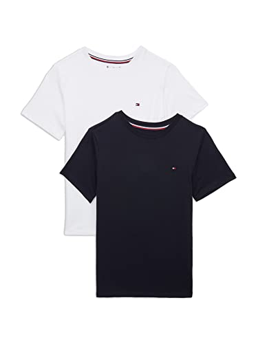 Tommy Hilfiger Jungen 2er Pack T-Shirts Kurzarm Rundhalsausschnitt, Blau (Desert Sky/White), 8-10 Jahre