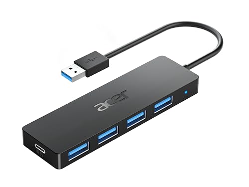 acer USB 3.0 HUB mit USB-C-Stromversorgung, Ultra Slim Multiport Hub 4 Ports USB 3.0 Adapter für PC, Laptop, Tastatur, Maus, HDD, MacBook Pro/Air, iMac, Surface Pro, macOS, Windows, Linux usw. - 20cm