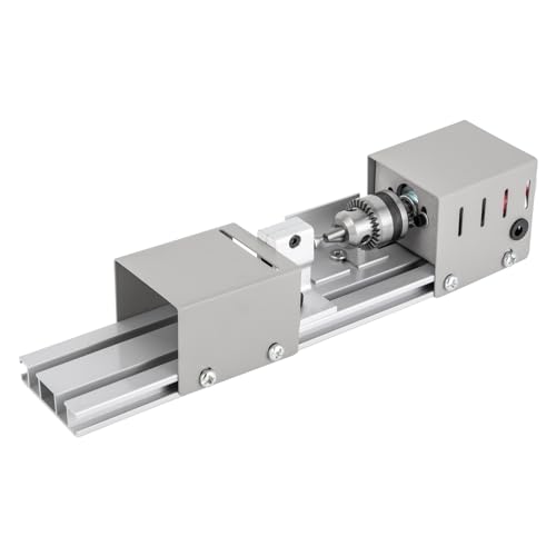 CHIMHOON Mini Drehmaschine, Metalldrehmaschine, Drehbank Tischdrehbank DIY Holzbearbeitung, mit High Precision Chuck Vielseitige Gravierklingen Staubschutz Einstellbare Geschwindigkeit