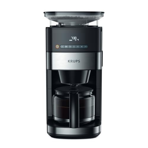 Krups KM8328 Grind Aroma Kaffeemaschine mit Mahlwerk | 24-Stunden-Timer | 180 g Bohnenbehälter | 1,25 L Fassungsvermögen für bis zu 15 Tassen Kaffee | Auto-Off-Funktion | 3 Mahlgrade | Schwarz