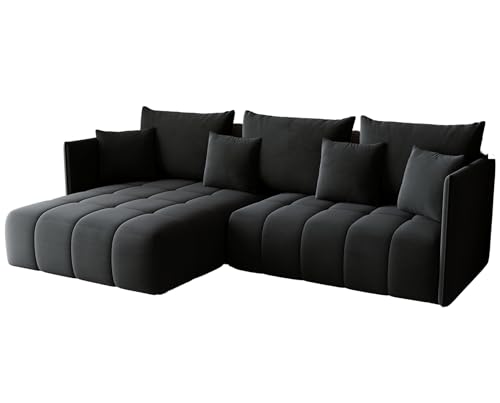 KP-Meble - Ecksofa mit Schlaffunktion - Gona - Schlafsofa 245 x 180 cm - Elegant, langlebig, freistehend - Automatisch für einfaches Ausklappen - 246x188x93cm - Monolith 97 (Graphit)