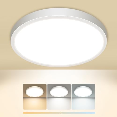 slochi Deckenlampe LED Deckenleuchte Flach, 3Farben - 3000K/4000K/6500K, IP44 Wasserfest Rund Badlampe Decke, 1500LM Modern LED Lampen für küche Badezimmer Schlafzimmer Flur Wohnzimmer, Ø18CM