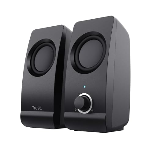 Trust Remo 2.0 PC Lautsprecher Boxen 16 W (8 W RMS), 3,5 mm Audioanschluss, Stromversorgung über USB, Kompaktes Soundsystem, Stereo Lautsprecherset für Computer, Laptop – Schwarz