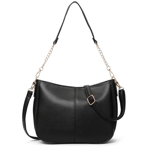 SENDEFN Umhängetasche Damen, Elegante Vintage Crossbody Bag, Kette Umhängetasche Leder Handtasche Shopper Tasche mit Abnehmbarem Schultergurt