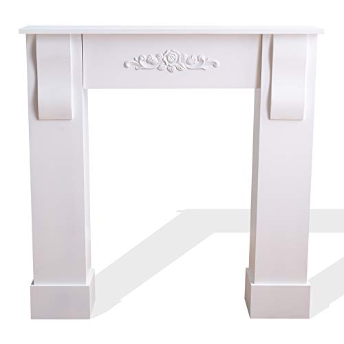 Rebecca Mobili dekorative Kaminkonsole, Klassische Kaminumrandung Shabby, Weiß, für Wohnzimmer Schlafzimmer, Wohnaccessoire – Maße: 92 x 93 x 22,5 cm (HxLxB) – Art. RE4283