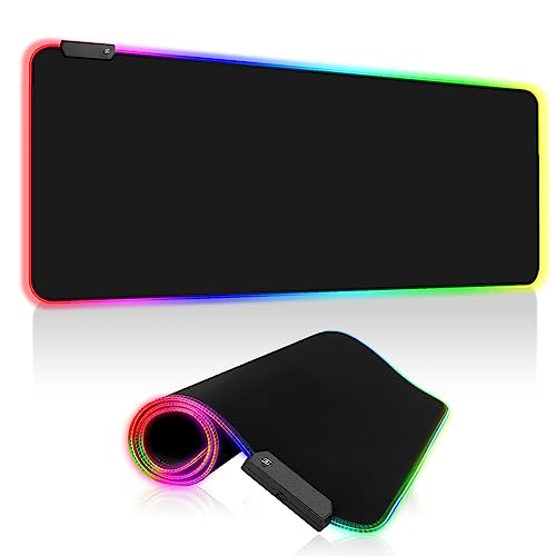 Gaming Mauspad RGB, 800x300mm, XXL Gaming Mousepad groß, 14 Beleuchtungs Modi 7 LED Farben Wasserdicht rutschfest für Tastatur Computer PC Gamer Schreibtisch, Schwarz