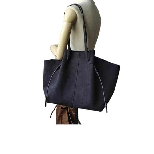 XYNM Handtasche Neue Matte Wildleder -Retro -Tasche, Große Kapazität Pu -Leder -schulterhandtasche, Ungezwungene Luxus -Einkaufstasche Für Frauen-flanellschwarz