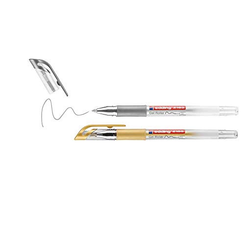 edding 2185 Gelroller - gold, silber (metallic) - 2 Stifte - 0,7 mm - Gelstifte zum Schreiben, Malen, Mandala, Bulletjournal - Gelschreiber, Gelmalstifte