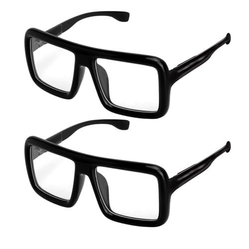 UOCAI 2 Stück Hornbrille Schwarze Nerd Brille Fake Brille Damen Herren, Blaulichtfilter Brille Herren Durchsichtig, Modische Großrahmen Brille Für Alltag Büro Cosplay Bühne Party