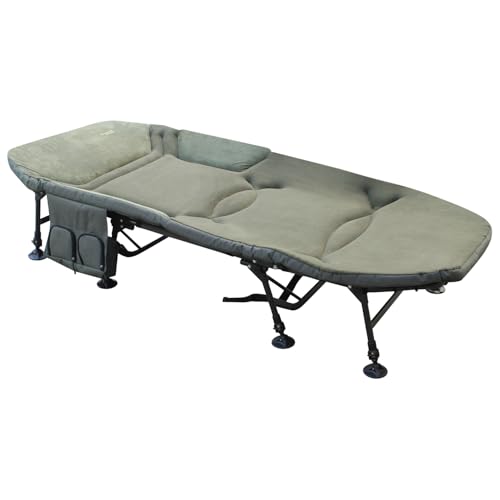 Karpfenliege XXL Vlies Angelliege MK-Angelsport Bed Chair 8-Bein Liege mit Matratze (203 x 91 x 40 cm) Campingliege Gästebett Fischerliege belastbar bis ca. 160kg