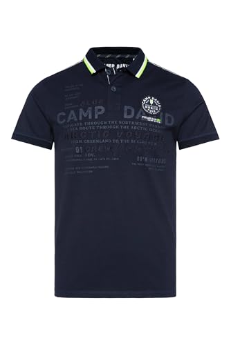 Camp David Herren Kurzarmpolo mit tonigem Artwork Blue Navy, XXXL