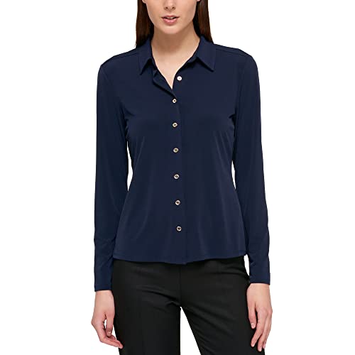 Tommy Hilfiger Damen Langärmeliges Oberteil Knopfleiste Vorne Hemd mit Button-Down-Kragen, Midnight, XS