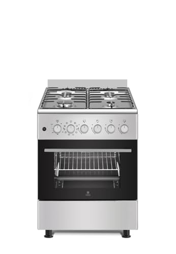 Gasline Gas Elektro Standherd Edelstahl 60cm Elektrobackofen mit Drehspieß SHGE6060FGIX Gaskochfeld 4 flammig Elektrische Zündung LPG/Erdgas