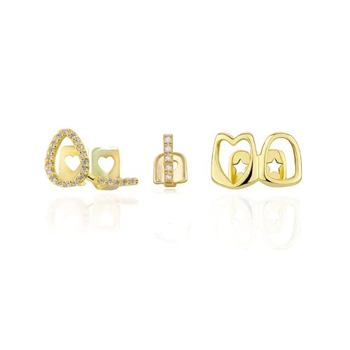 LONGHAO 3 pcs Hip-Hop-Zähne, Gold Hip Hop grills, Hip-Hop-Zahngrill, Bling-Zähne, Diamant Grillz,Hip-Hop-Zahndekoration,für Musikfestivalpartys,Hip-Hop-Rapper,Dekorationen