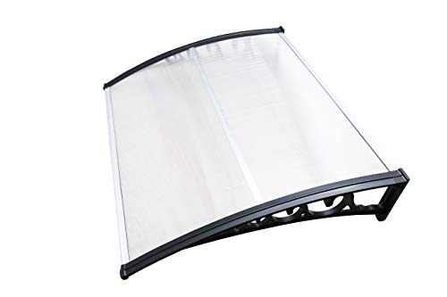 Gimisgu Vordach für Haustür 150 x 100 cm Pultbogenvordach Transparent Polycarbonat Pultvordach Überdachung 5 mm, PP Halterung,Türdach für draußen Sonnenschutz Regenschutz