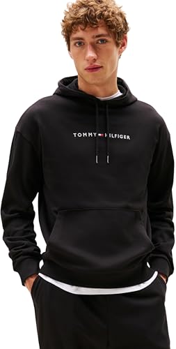 Tommy Hilfiger Herren Hoodie mit Kapuze, Schwarz (Black), L