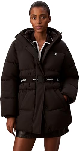Calvin Klein Damen Pufferjacke Belted Midweight mit Taillengürtel, Schwarz (Black), S