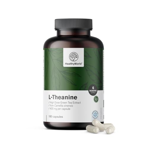 HealthyWorld L-Theanin 400 mg – 180 Kapseln – Grüner-Tee-Extrakt – Hohe Konzentration – Wirksame Aminosäure – Natürliche Unterstützung für den Körper – Vegetarisch und Gentechnikfrei