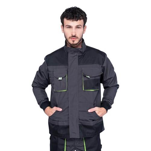 Arbeitsjacke männer, Arbeitsjacken herren, Schutzjacke mit vielen Taschen, Arbeitskleidung männer Größen S-XXXL, Qualität (L, Schwarz/Grün)