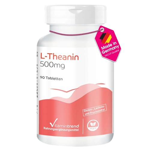 Vitamintrend L-Theanin hochdosiert 500mg, 90 Tabletten, Aminosäure, veganes Nahrungsergänzungsmittel ohne Zusätze, in Deutschland hergestellt