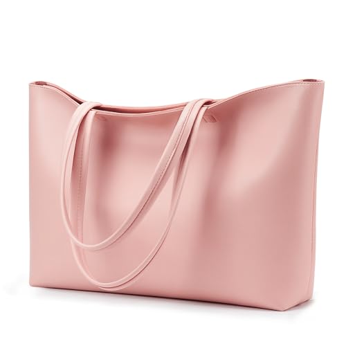 KALIDI Handtasche Damen Groß Shopper Tasche Damen PU Leder Tote Bag Wasserdichte Henkeltaschen mit Reißverschluss für Arbeit, Reisen, Einkauf, Schule Rosa