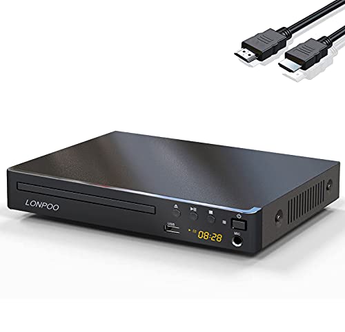 Region Free DVD-Player für Fernseher - Kompakter DVD Player HDMI mit 1080p HD Upscaling/RCA/Koaxial Ausgang, USB-Eingang & MIC-Ausgang, Fernbedienung (LP-099)
