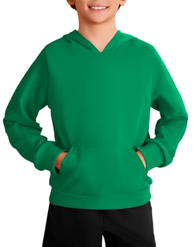 Haloumoning Jungen Kapuzenpullover Langarm Mode Hoodie Kinder Einfarbig Casual Regular Fit Hooded Sweatshirt mit Kängurutasche 5-14 Jahre, Grün, 13-14 Jahre