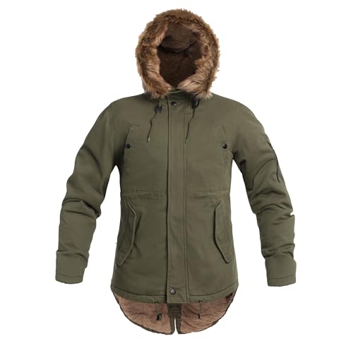 Military Wear Fish Tail Parka Winterjacke Herren Oliv XXL | Lange Warme Jacke mit Fellkapuze | 6 Taschen | 75% Baumwolle | Gefütterte Militär Parka Grün | Taktischer Casual-Stil | Kälteschutz
