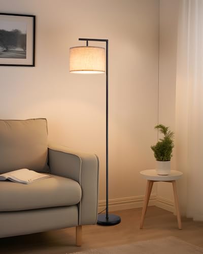 EDISHINE Stehlampe Wohnzimmer 160cm, Bogenlampe Modern mit Beigen Verstellem Leinen-Lampenschirm, LED E27 Glühbirne inklusive, Schwarz Leselampe Stehleuchte für Schlafzimmer, Kinderzimmer