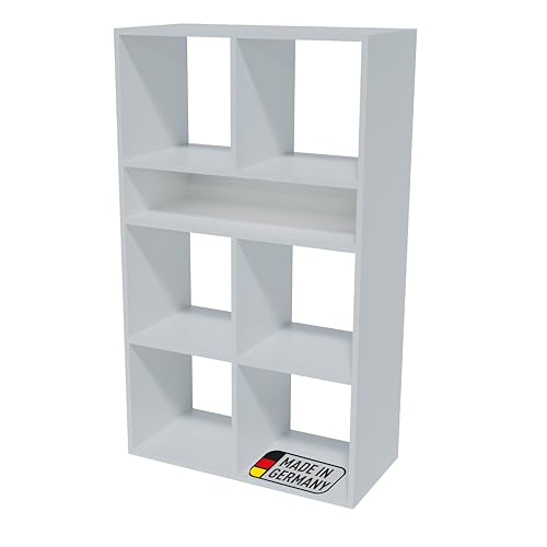 BadeDu Ward Regal mit 7 Fächern in Weiß – Perfekt für Büro & Zuhause, Raumteiler mit 72cm Breite, Bücherregal 123cm Höhe, Holzregal stapelbar mit Anderen Produkten der Serie, Made in Germany