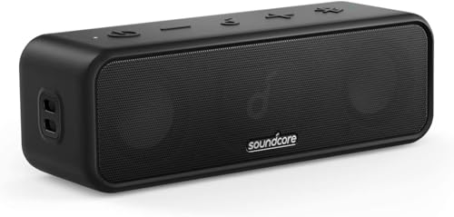 soundcore 3 Bluetooth Lautsprecher, Stereo-Sound, Audiotreiber mit Titan-Membran, PartyCast, BassUp, 24 Stunden Akku, IPX7 Wasserschutz, individueller EQ, für Zuhause, Draußen, Garten (in Schwarz)