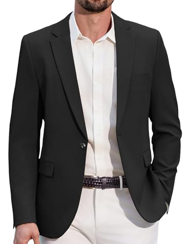 COOFANDY Herren Sakko Sportlich Blazer 1 Knopf Freizeit Sakko Jackett Sportsakko Anzugjacke für Männer Business Casual Schwarz 3XL