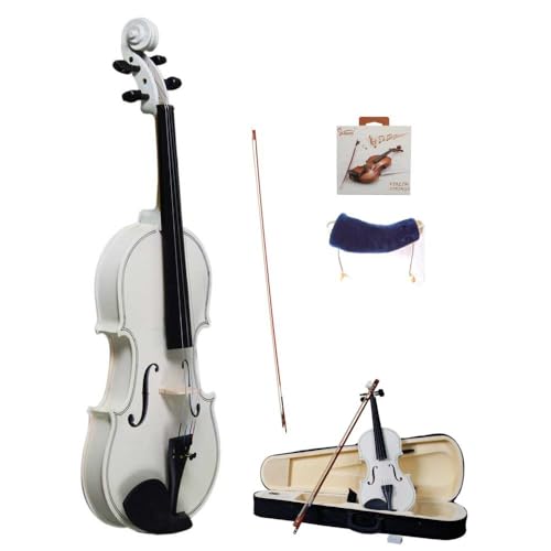 Bonnlo Violinenset in 4/4-Größe für Anfänger/Erwachsene/Kinder, Geige mit Etui, Bogensehne, Gefederte Schulterstütze, Kolophonium, Weiß