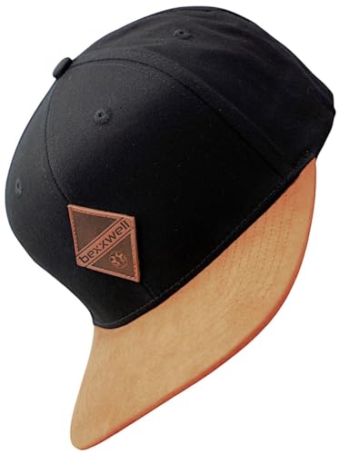 Bexxwell Snapback Cap mit Lederpatch, Mütze (optimale Passform, Kappe, Unisex) (DE/NL/SE/PL, Alphanumerisch, Einheitsgröße, Schwarz)