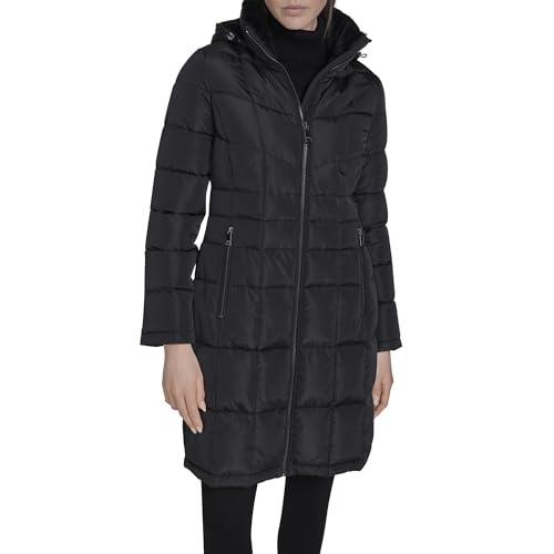 Calvin Klein Damen-Hoodie Lange gefütterte Pufferjacke - Gesteppte Winterjacke mit Kapuze und Reißverschluss vorne, Black, M