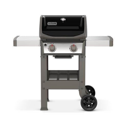 Weber Spirit II E-210 Gasgrill / 2 Brenner, Gourmet BBQ System Roste, Leistungsstarkes GS4 Grillsystem, 51 x 46 cm Grillfläche, Integrierte Seitenablagen und Besteckhaken, Schwarz/Silber