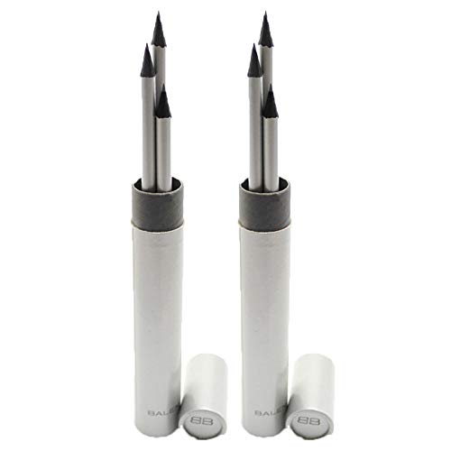 Balenciaga Luxus Bleistift 2er Set zu je 3 Stück, Premium Holzbleistifte in schlichter Silber-Ausführung mit Case für Büro, Arbeitsplatz und Schreibtisch